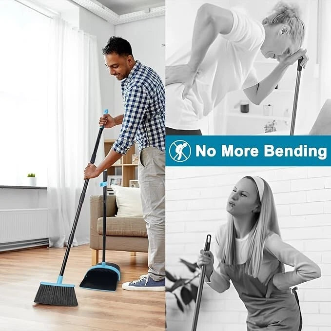 Dust pan and Broom Set with 48" Long Handle