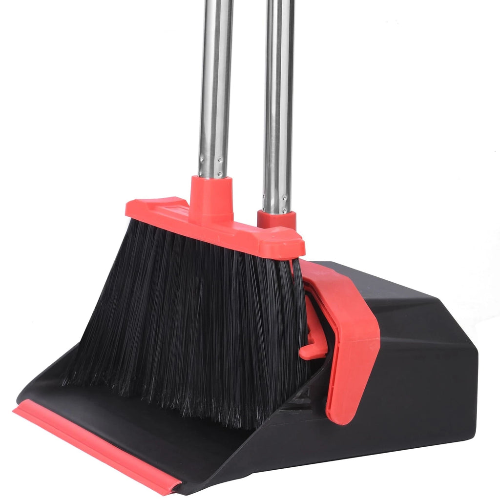 Upgrade Broom And Dustpan Set 51'' Sturdy Long Handle Large Upright Stand Up Bro