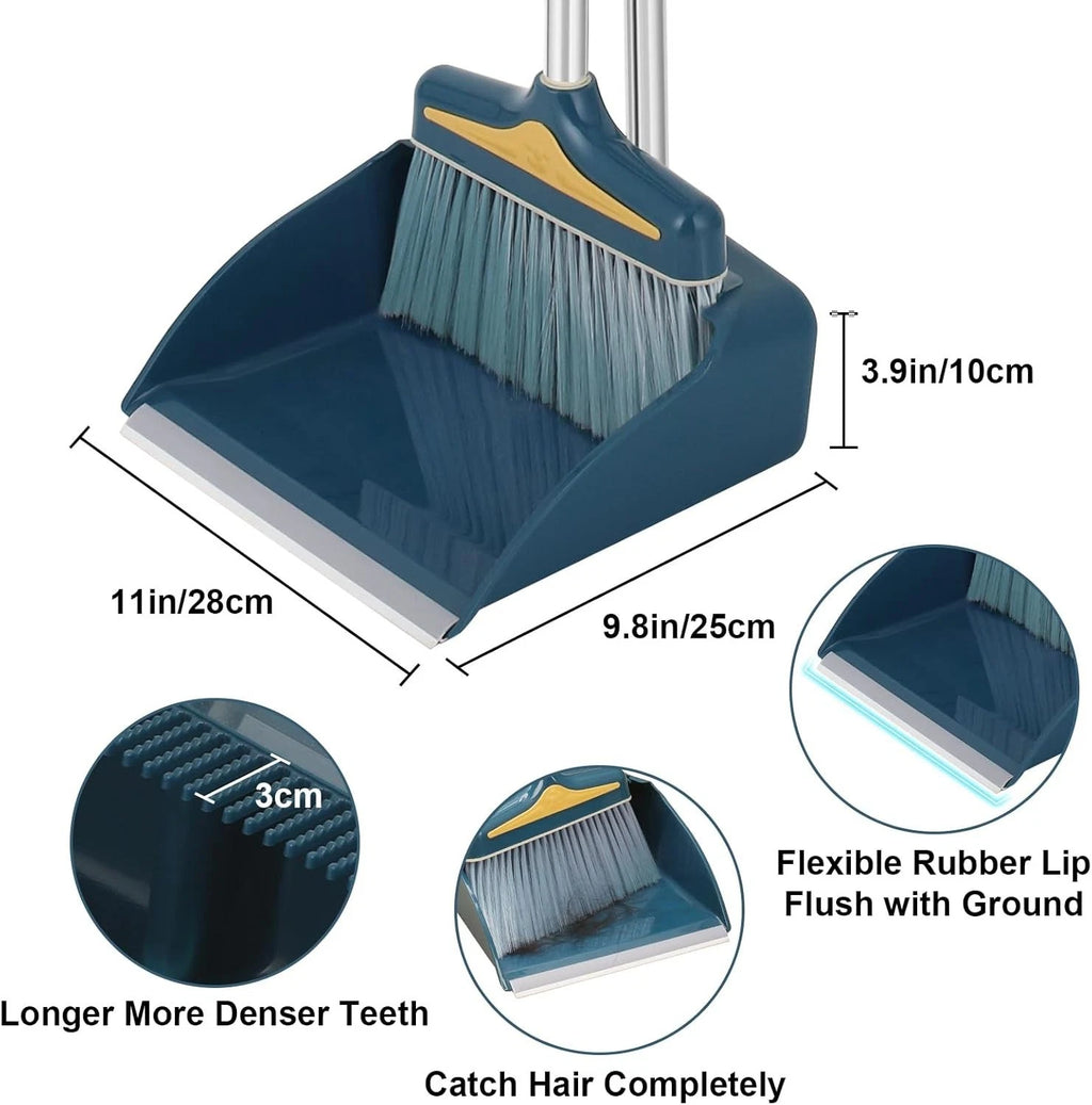 Broom with Dustpan Combo Set,Long Handle Broom and Sturdy Wide Dust Pan for Home