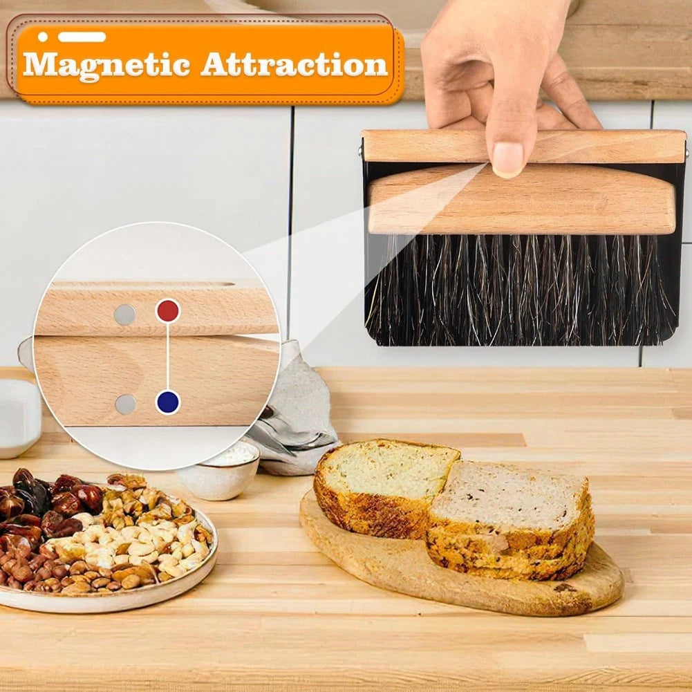 Small Dust Pan and Brush Set,  Hand Broom and Dustpan Set, Wooden Crumb8651