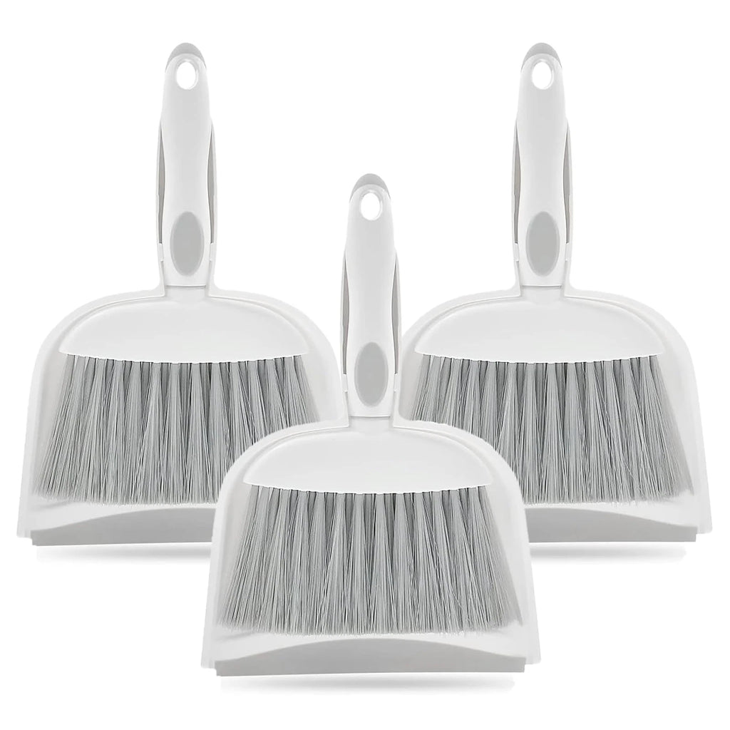 3 PCS Mini Broom and Dustpan Set Small Whisk Brush for Desk Home Tent Gray