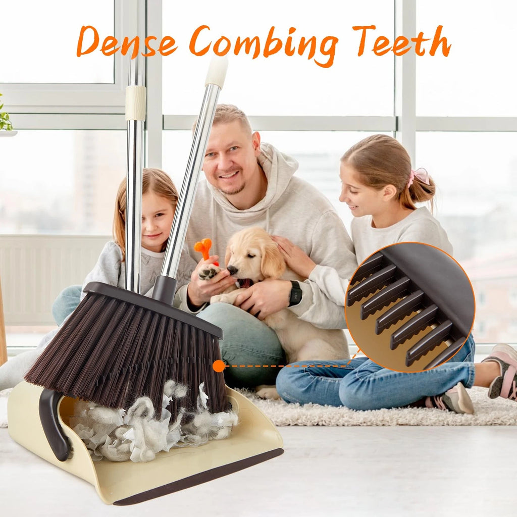 Broom and Dustpan Set Dustpan Combo with 51" Stainless Steel Long Handle Broo...