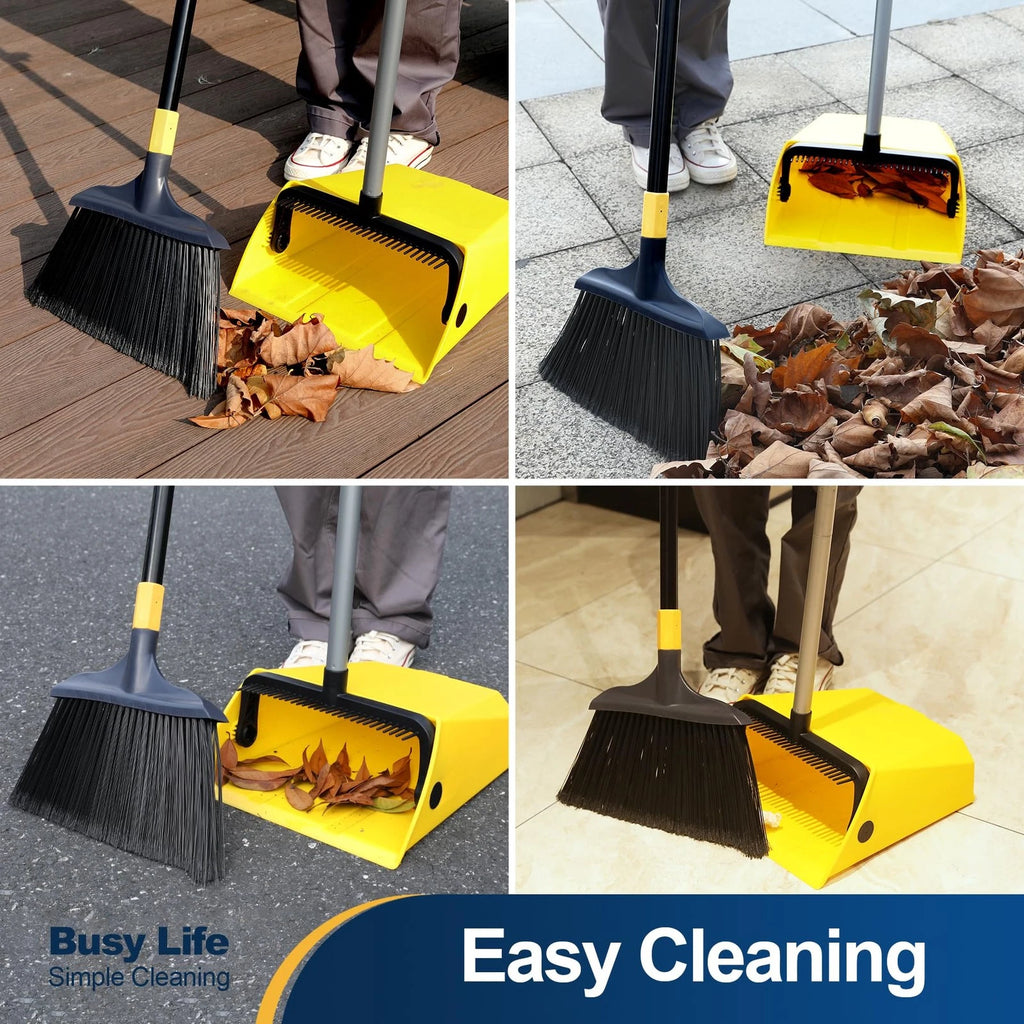 Commercial Broom and Dustpan Set 2 Plus 1 Set with Comb Commercial Outdoor In...