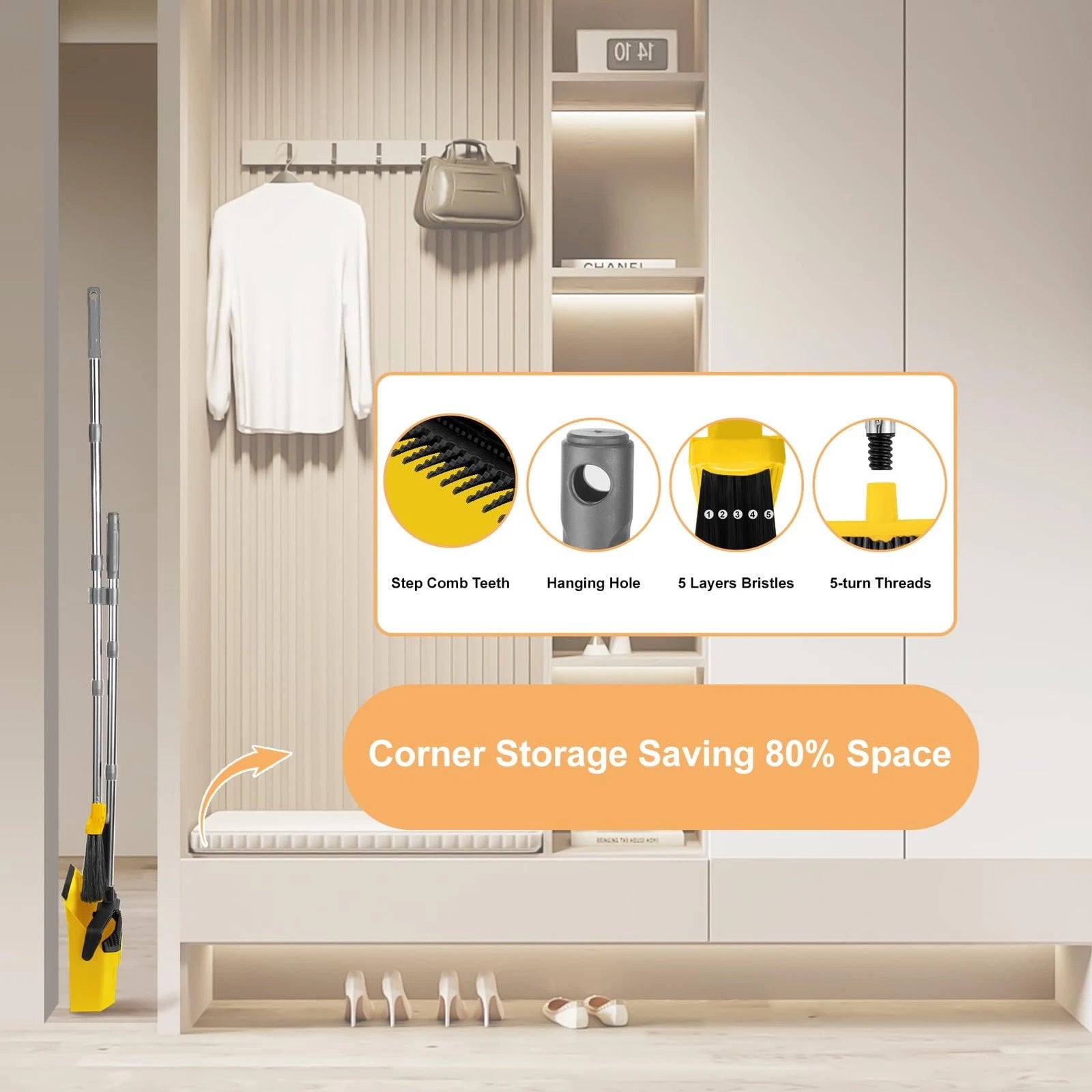 3-Pack Commercial Broom and Dustpan Combo Set, Industrial 51'' Broom and Dust...