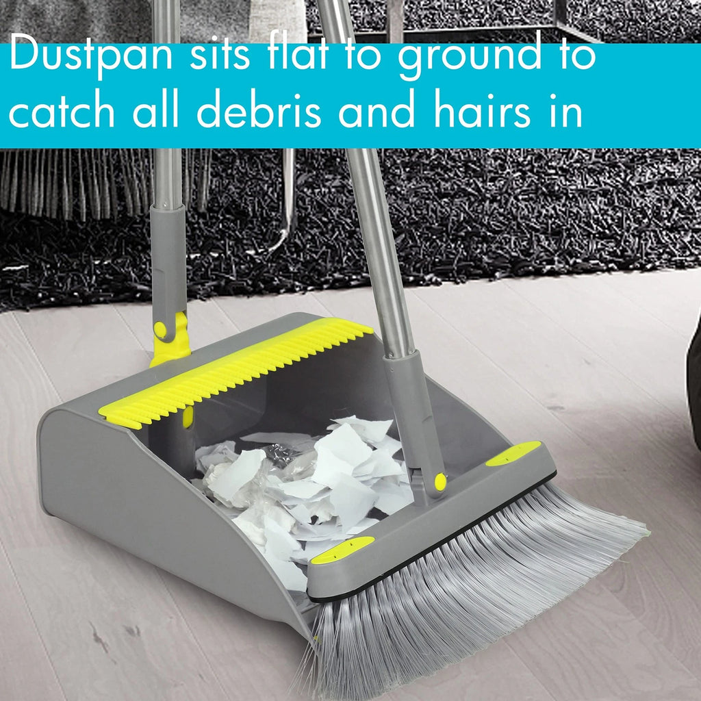 2-Pack Broom and Dustpan Combo Set, 48" Long Adjustable Handle Stand Up Dustp...