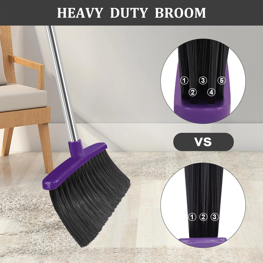 Broom and Dustpan Set 51"Long Handle with Combo Windproof and Self-Cleaning