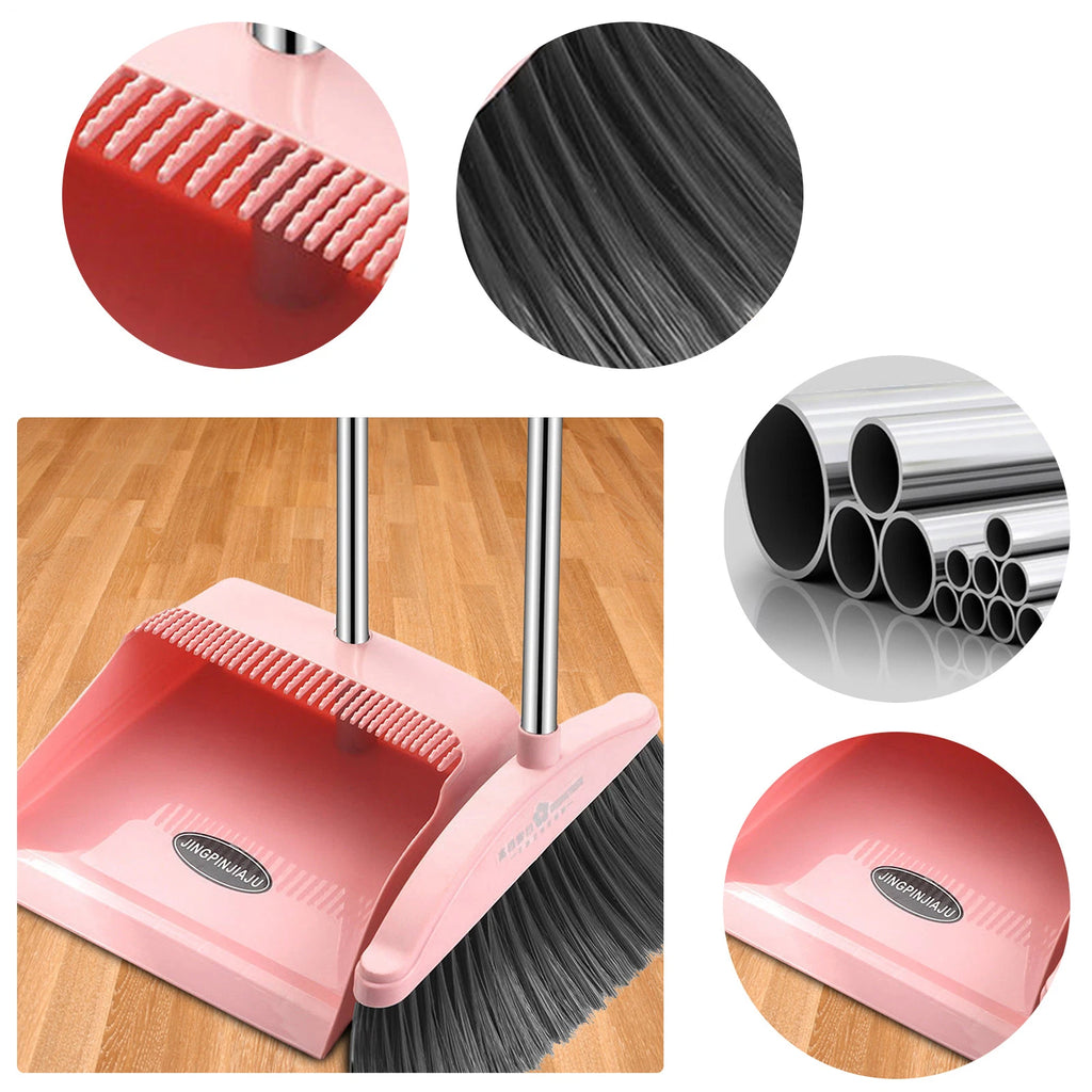 Broom And Dustpan Set Stand Up Broom And Dustpan With Teeth Lightweight Grand