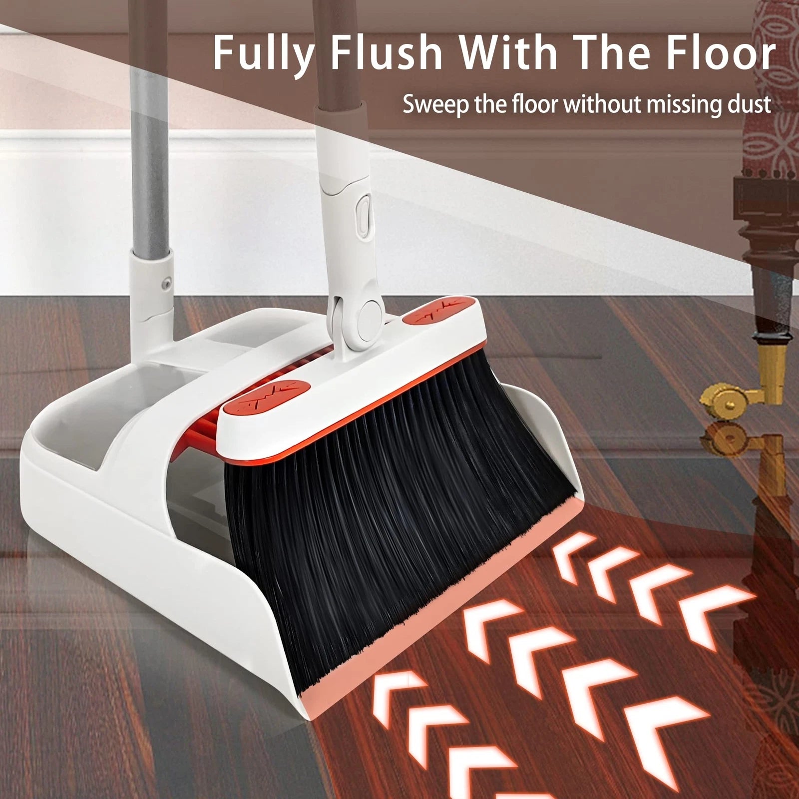 Broom and Dustpan Set Long Handle Lightweight 180° Rotating Upright Standing