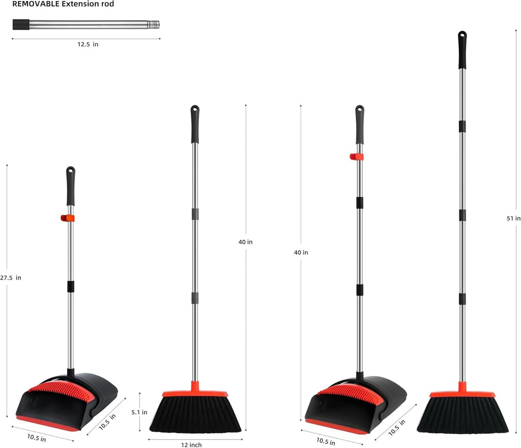 Broom Dustpan Set Adjustable Handle Teeth Hair Cleaning Home Office