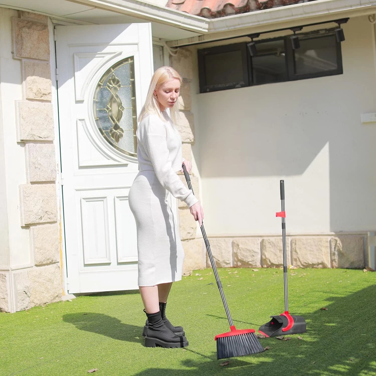 Broom and dustpan set, broom and dustpan combination set with dustpan