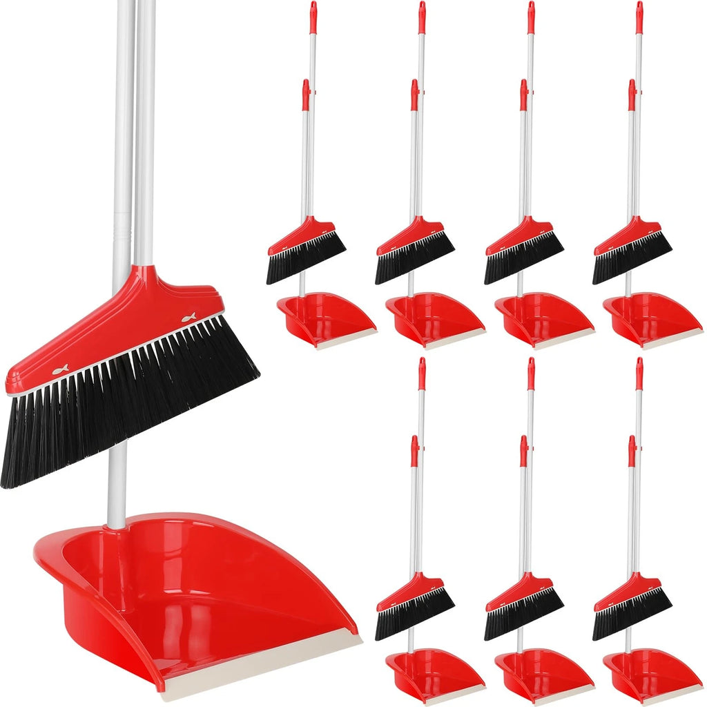 Set of 8 Long Handle Broom and Dustpan Upright Standing Combo for Floor Cleaning