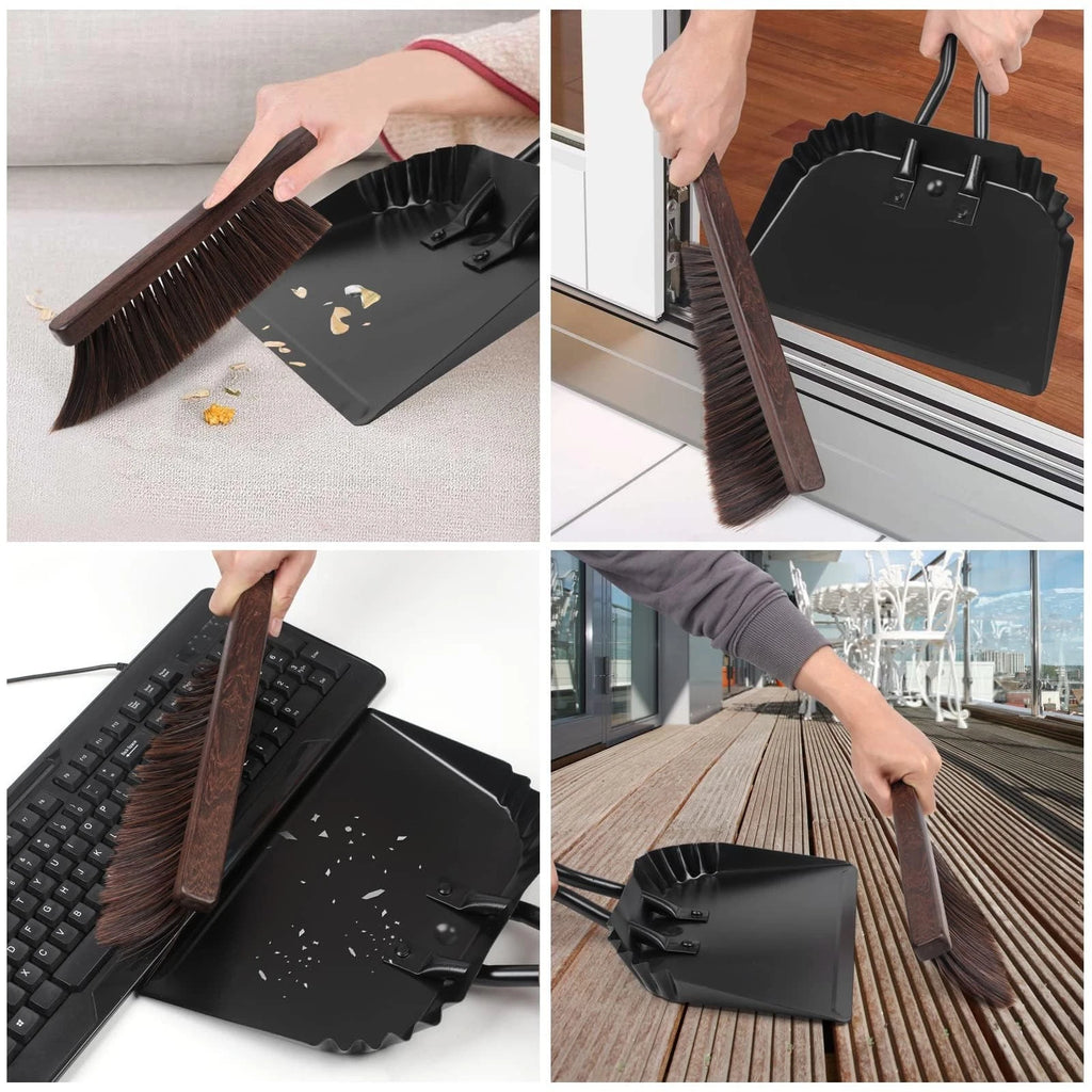 Dustpan and Brush Set-Handheld Angled and Broom Whisk Wood Mini pans Heavy Duty