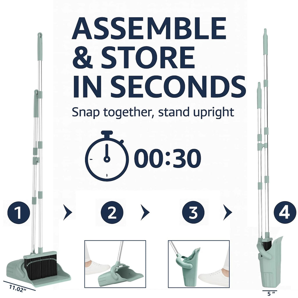 Pet Hair Broom & Dustpan Set – Long Handle 41–51″, TPR Edge, Self-Cleaning Du...