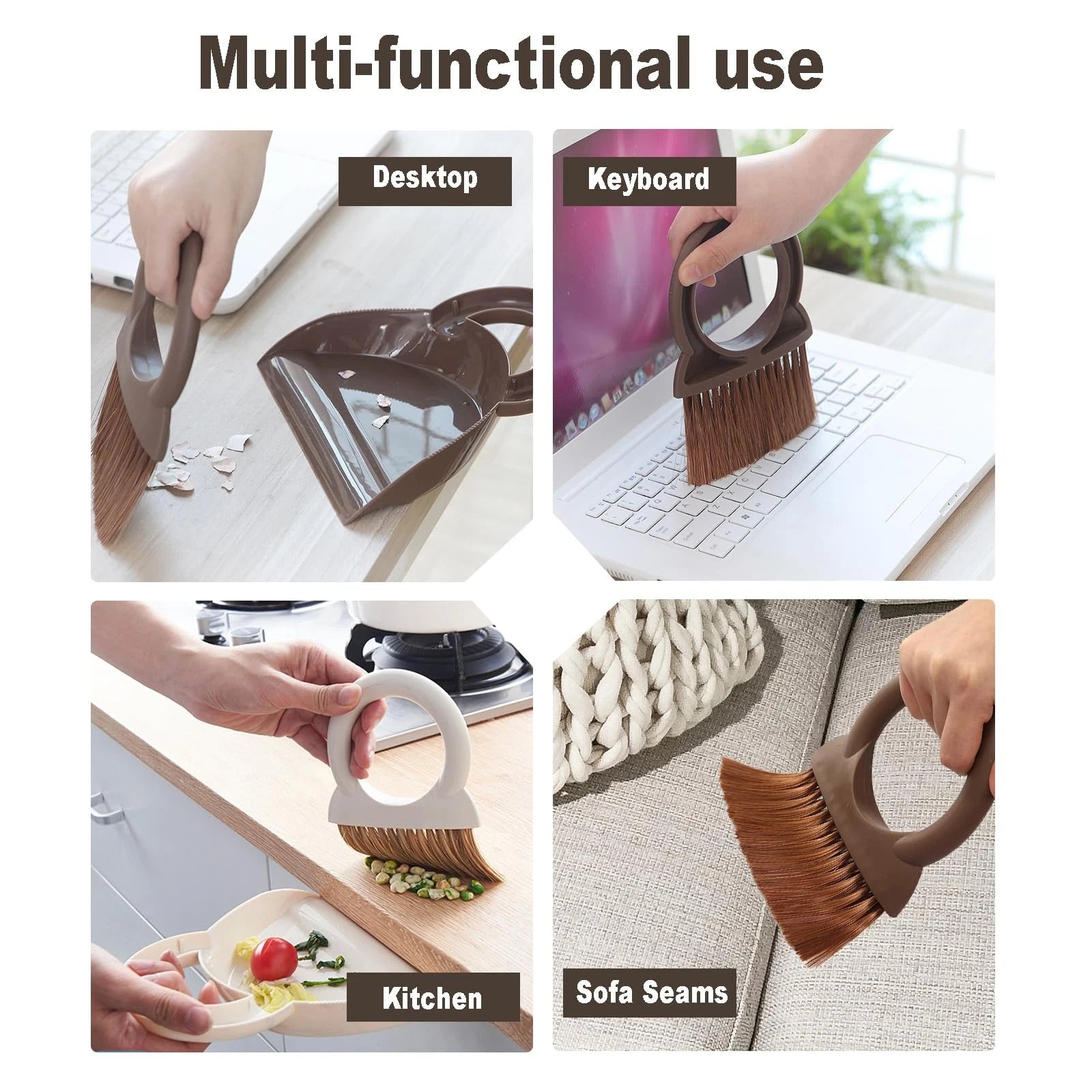 Round Handle Brush and Dustpan Set Small Broom & Dustpan Portable Handheld Sw...