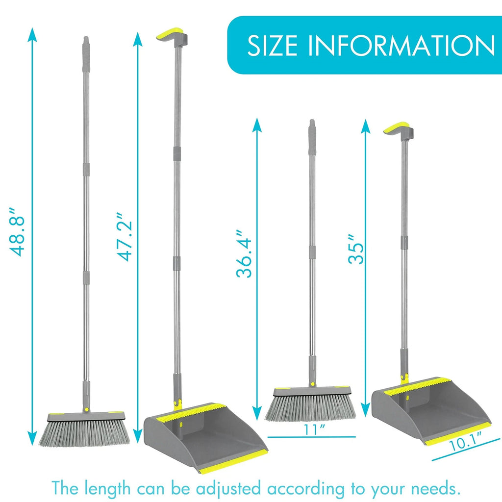 2-Pack Broom and Dustpan Combo Set, 48" Long Adjustable Handle Stand Up Dustp...