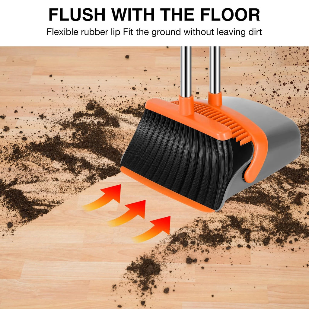 Long Handled Broom and Dustpan Set for Home Kitchen Office Hall Floor