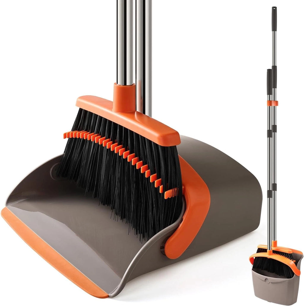 Durable Broom and Dustpan Set with 56" Adjustable Long Handle Large