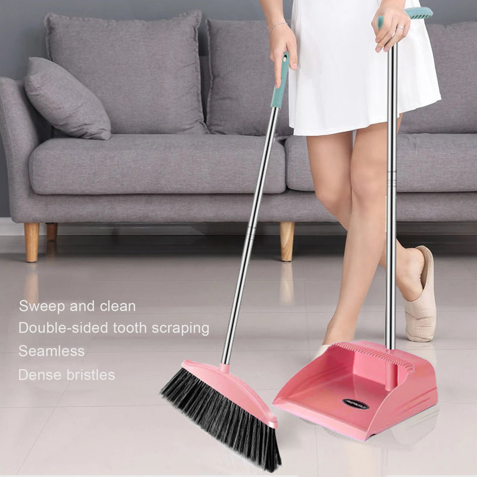 Broom And Dustpan Set Stand Up Broom And Dustpan With Teeth Lightweight Grand