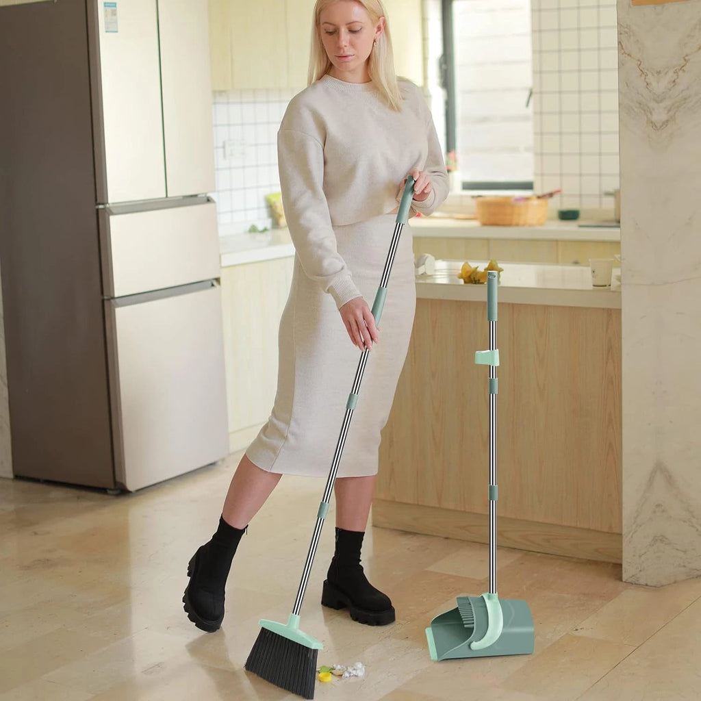 Broom and Dustpan Set for Home, Dust Pan with Long Handle, Broom with Dustpan