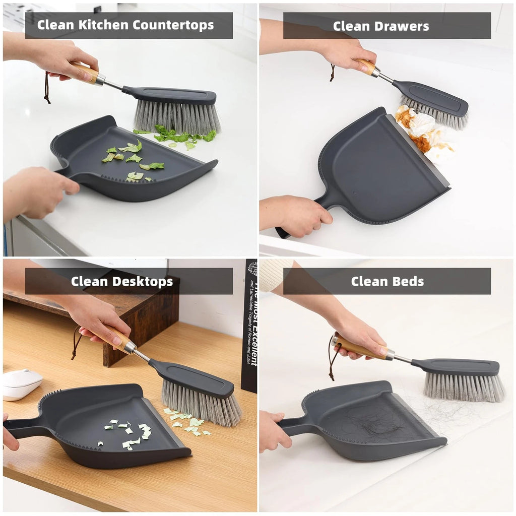 Dustpan and Brush Set with Stainless Steel Handle Mini Broom and Small