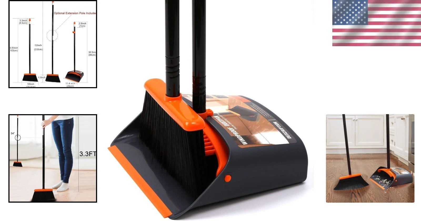 Elegant 52-Inch Long Handle Broom and Dustpan Set for Effortless Cleaning