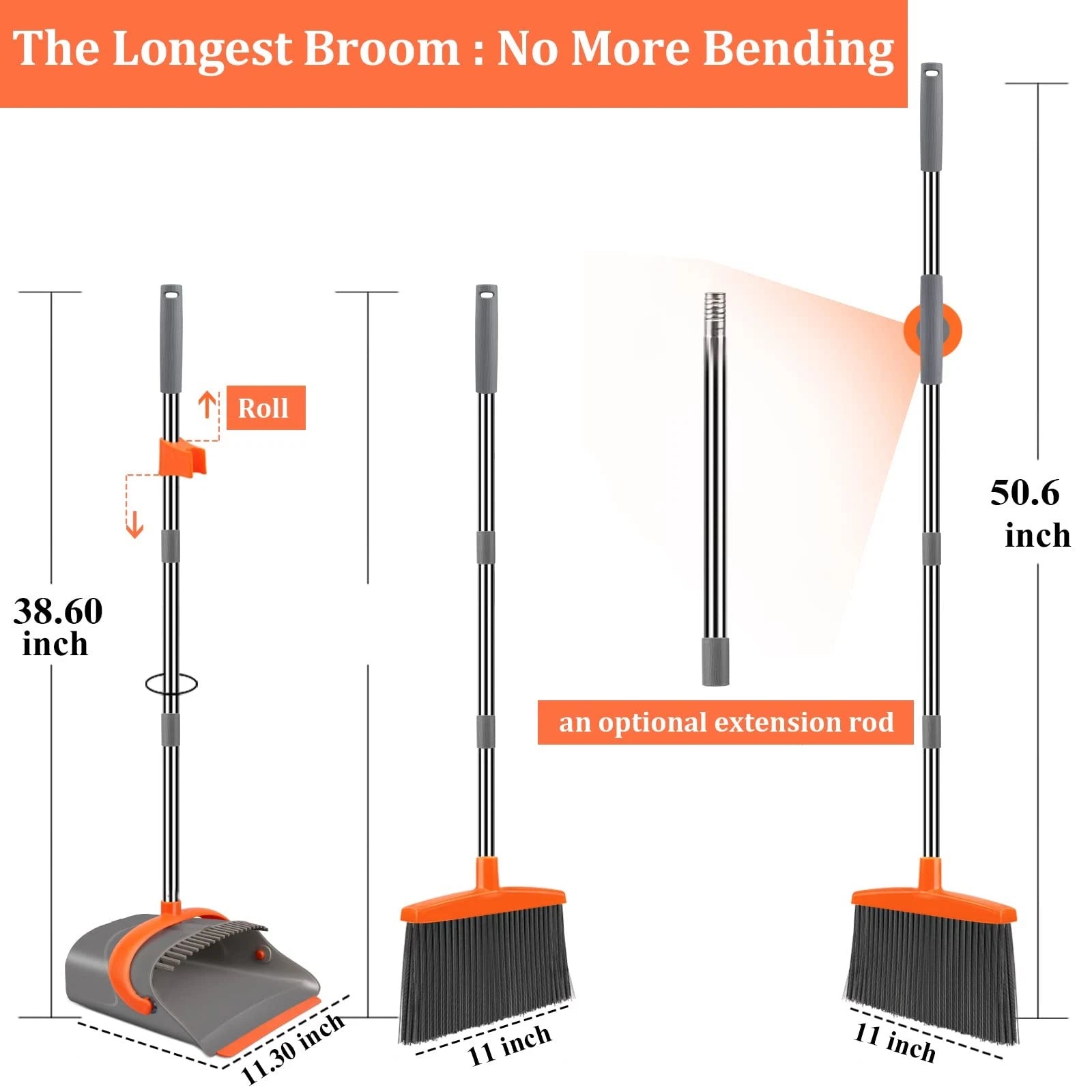 Broom and Dustpan Set for Home, Broom and Dustpan Combo for Office, Long Hand...