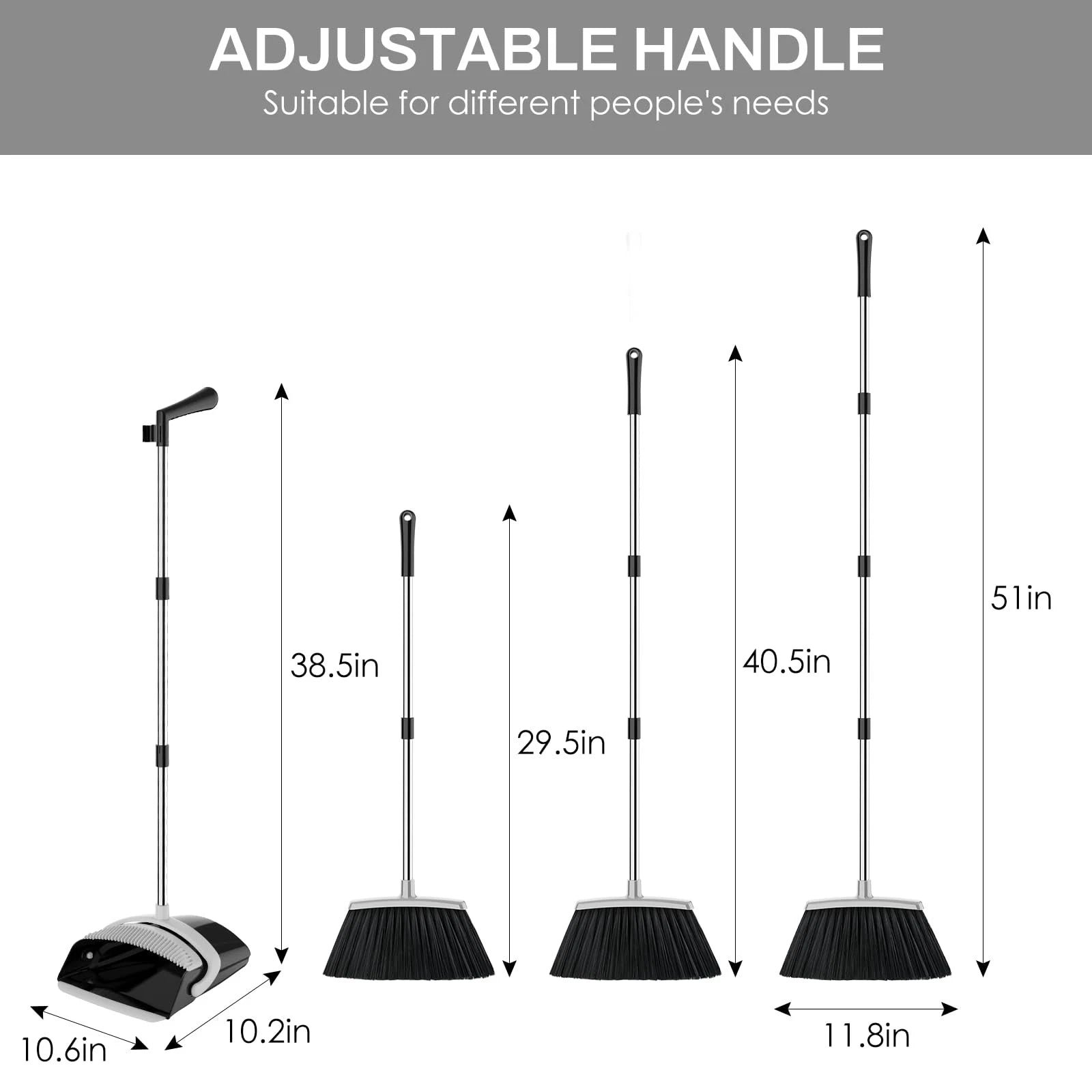 New and Dustpan Set for Home, 51in Long Adjustable Handle Angle Broom Combo with