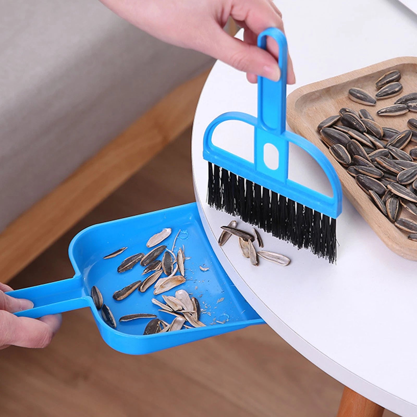 (Blue)Small Hand Broom Dustpan Set Multifunctional Portable Table Top Brush