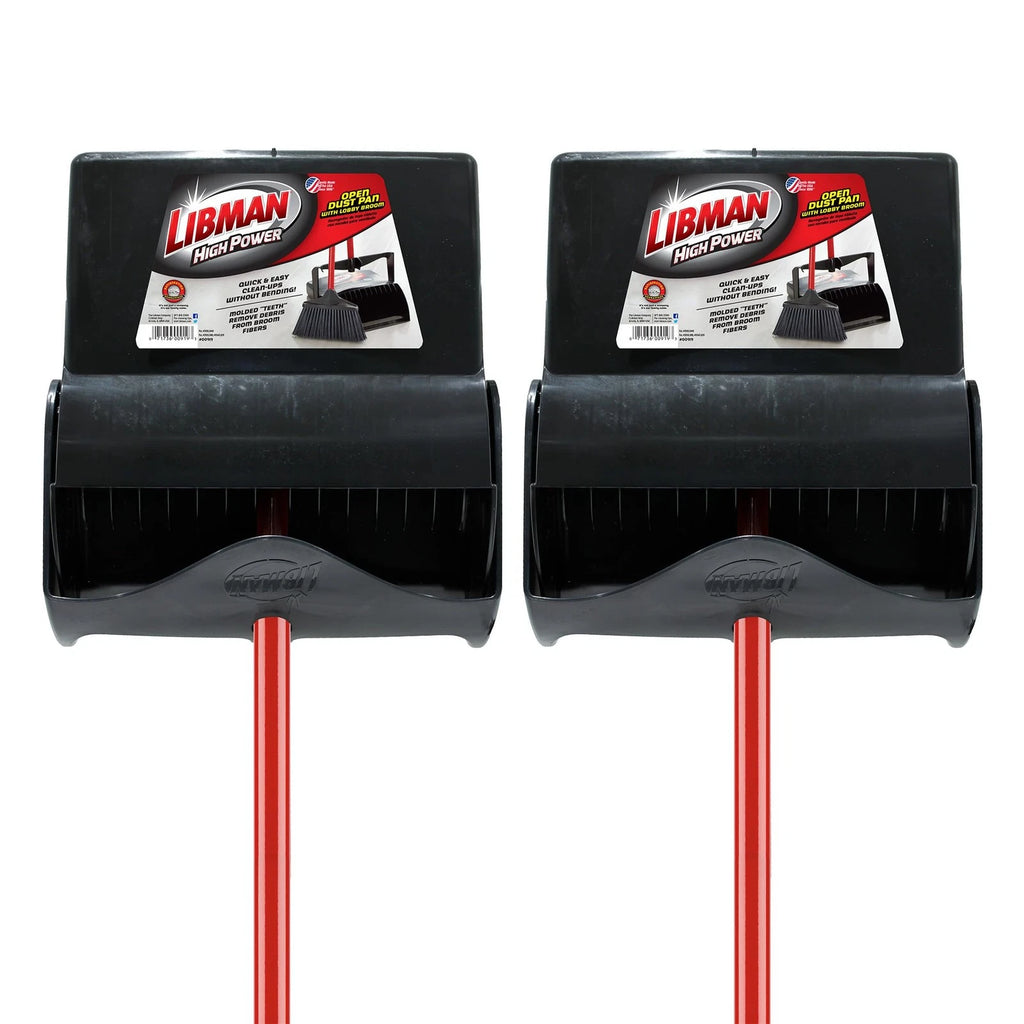 919 Lobby Dust Pan and Broom Set (Open Lid), Black/Red (Pack of 2)