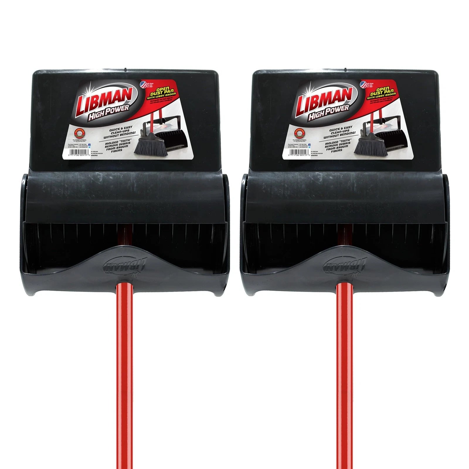 919 Lobby Dust Pan and Broom Set (Open Lid), Black/Red (Pack of 2)