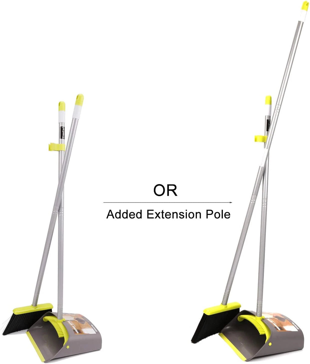 Broom with Dust Pan Long Handle Combo Set for Office, Home (Gray Green)