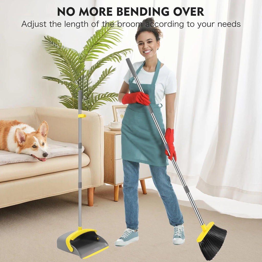 Broom and Dustpan Set, 55-in Long Adjustable Handle Broom Dustpan Combo with ...