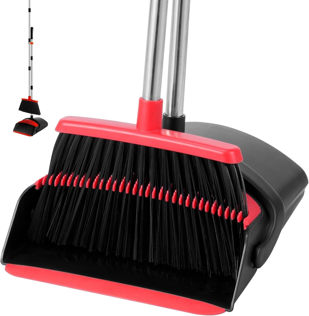 Broom Dustpan Set Adjustable Handle Teeth Hair Cleaning Home Office