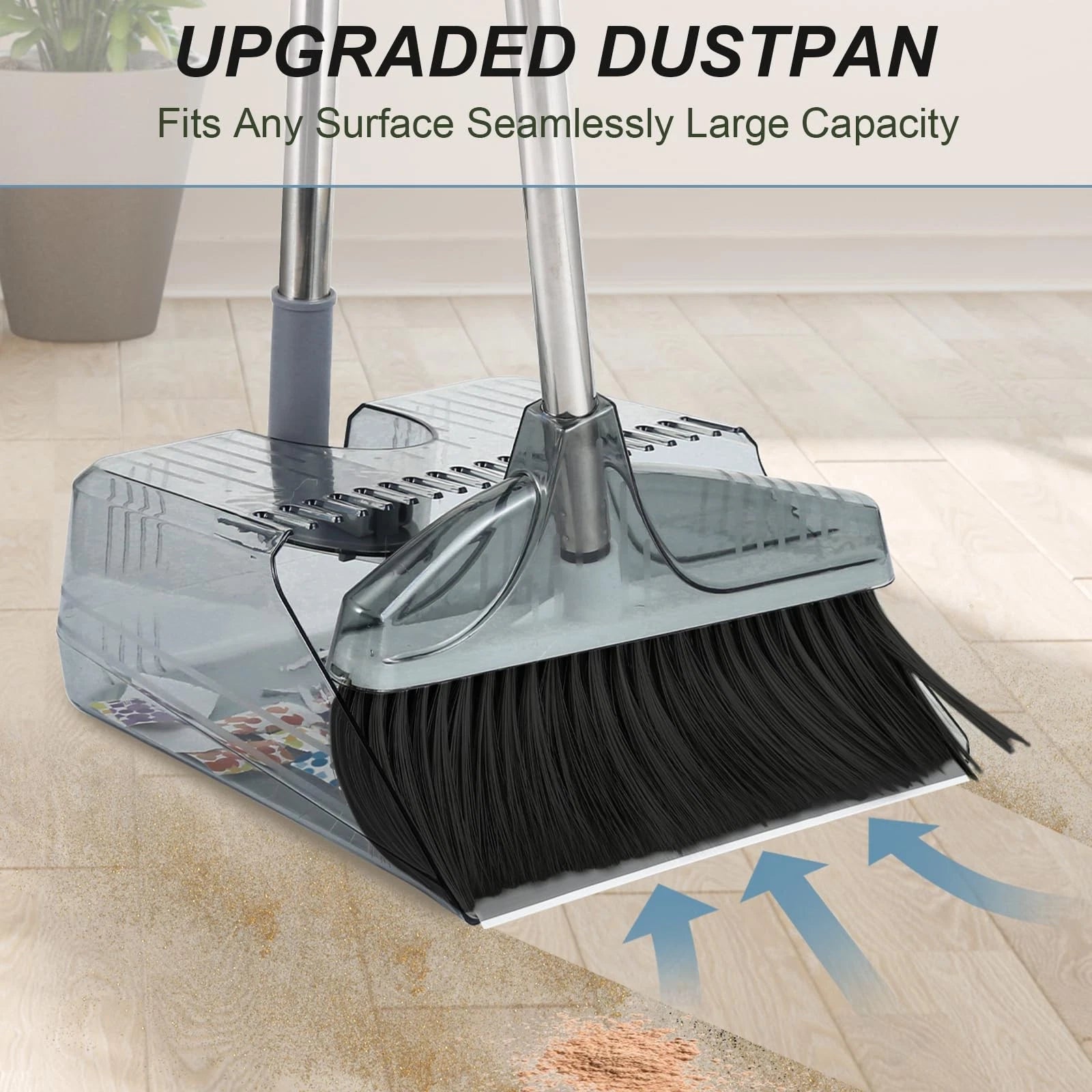 Broom with Dustpan Combo and Set Long Handle Kitchen Brooms and Brush Standing