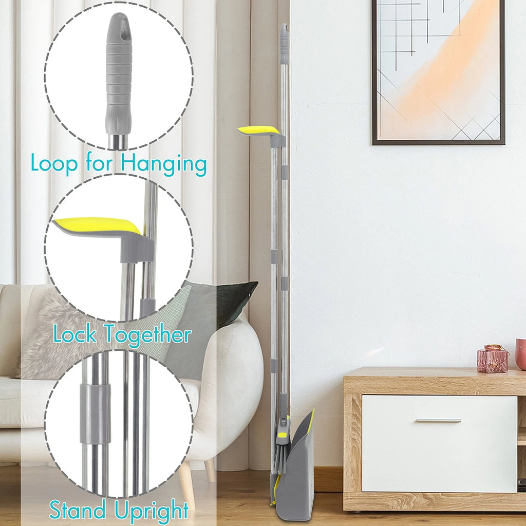 2-Pack Broom and Dustpan Combo Set, 48" Long Adjustable Handle Stand Up Dustp...