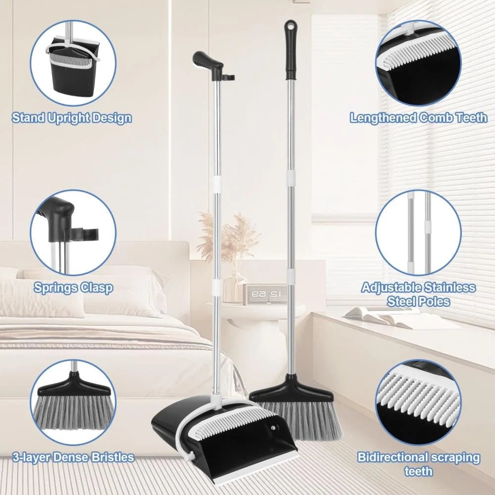 Broom and Dustpan Set Lightweight Upright Lobby Broom and Dust Pan Combo _