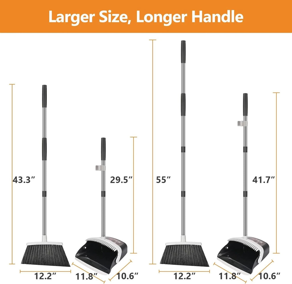 Broom and Dustpan Set, Heavy Duty Dust Pan and Broom with Long Handle 55 Inch...