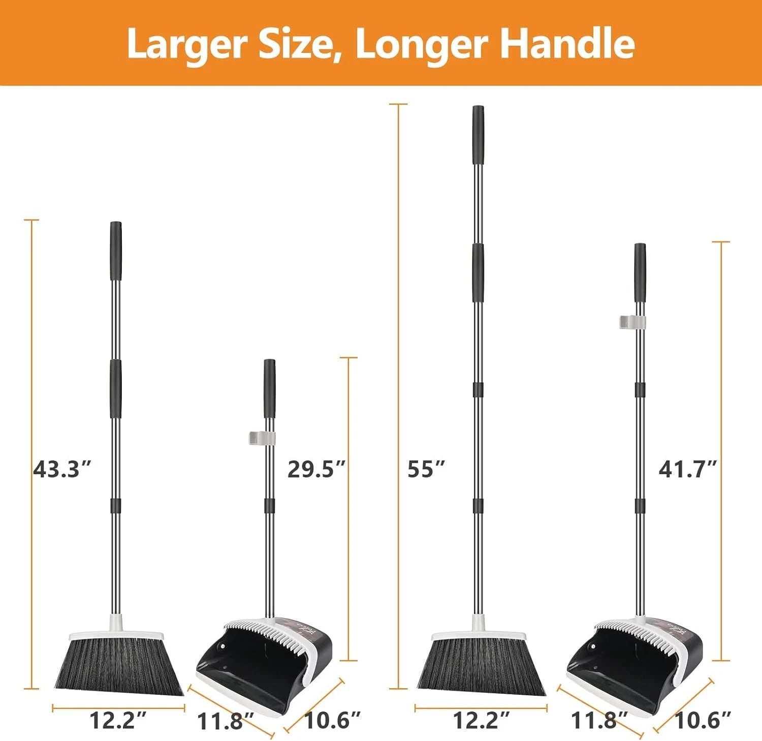 Broom and Dustpan Set, Heavy Duty Dust Pan and Broom with Long Handle 55 Inch...