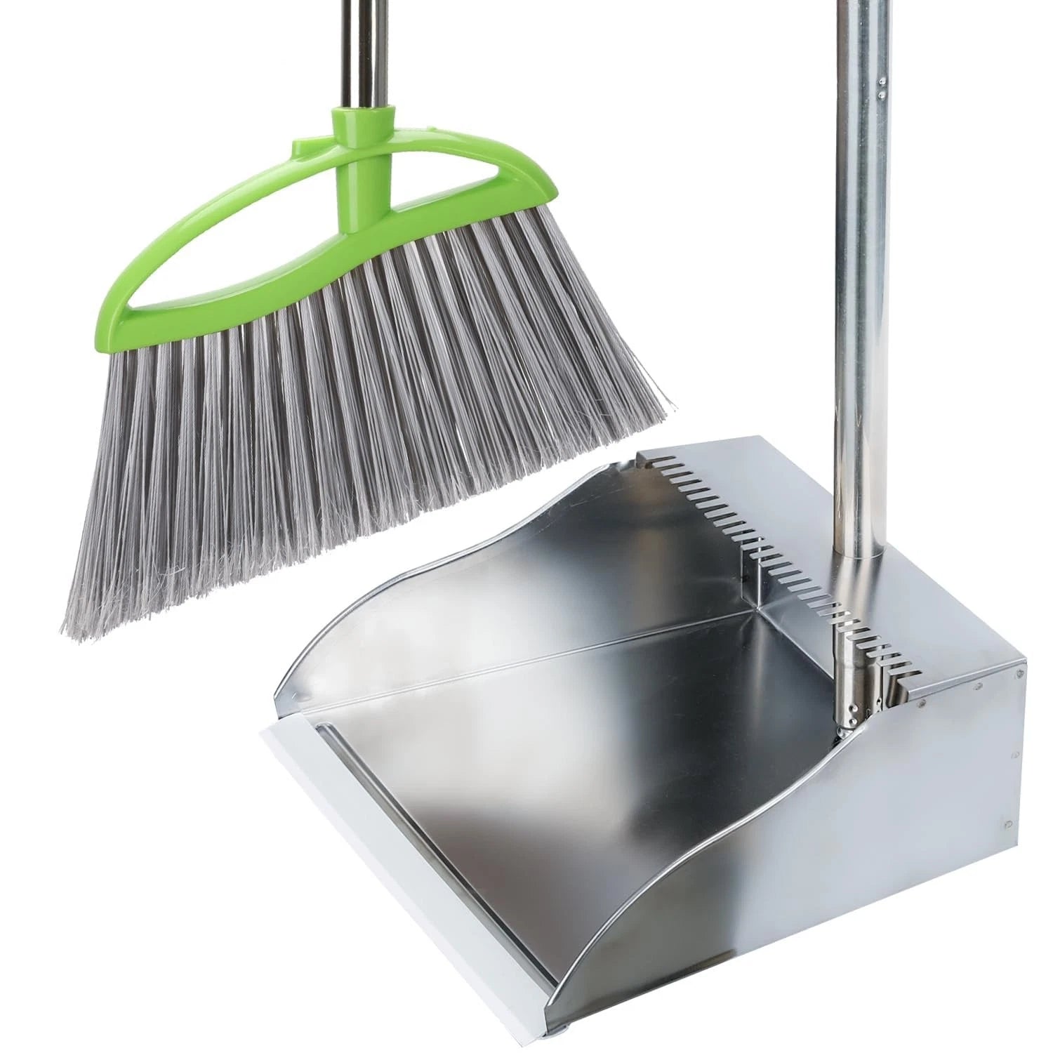 Heavy Duty Broom and Dustpan Set Metal Stand Up Pan with Stiff Bristle Brush
