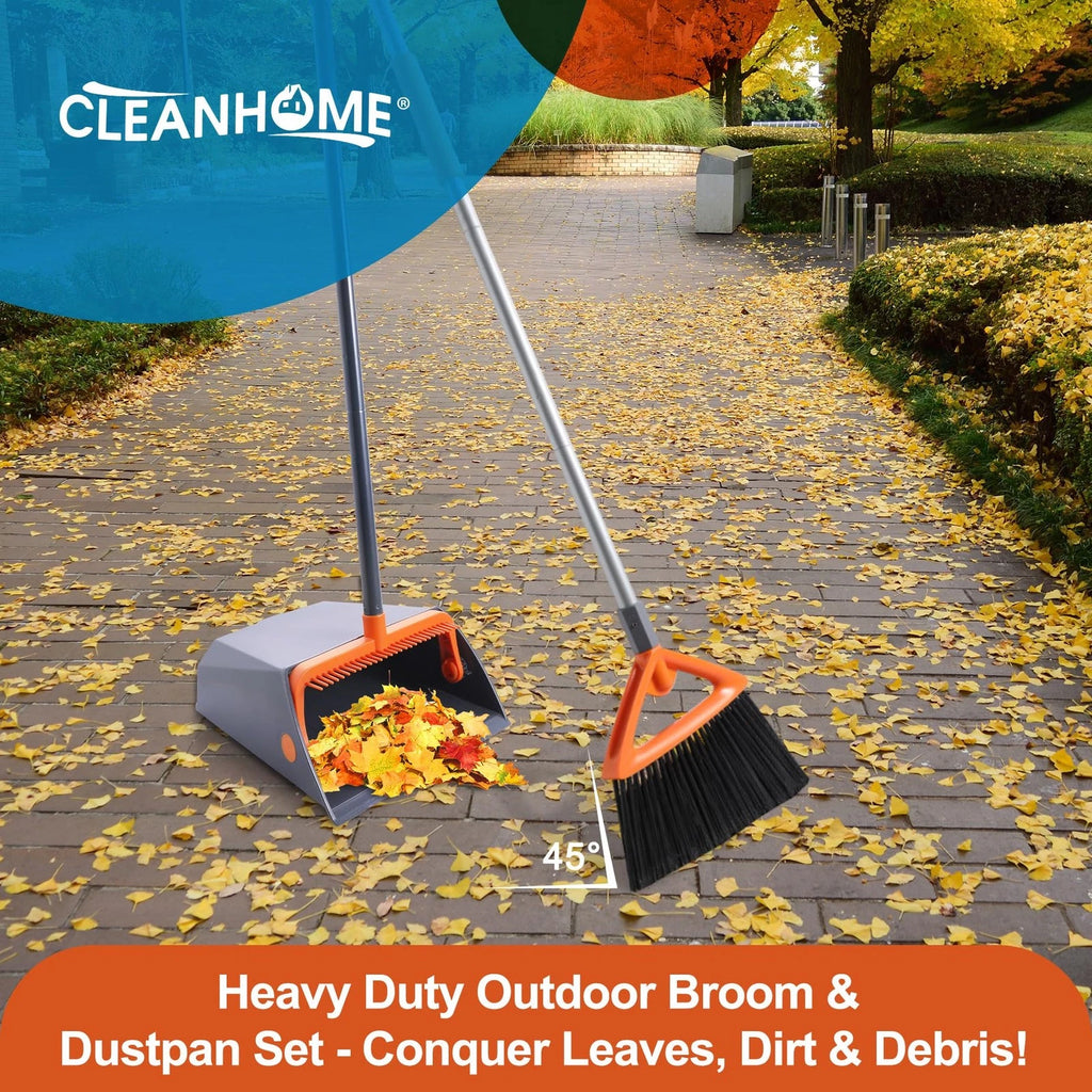 Heavy Duty Broom and Dustpan Set for Outdoor Use Ideal for Leaves and Waste