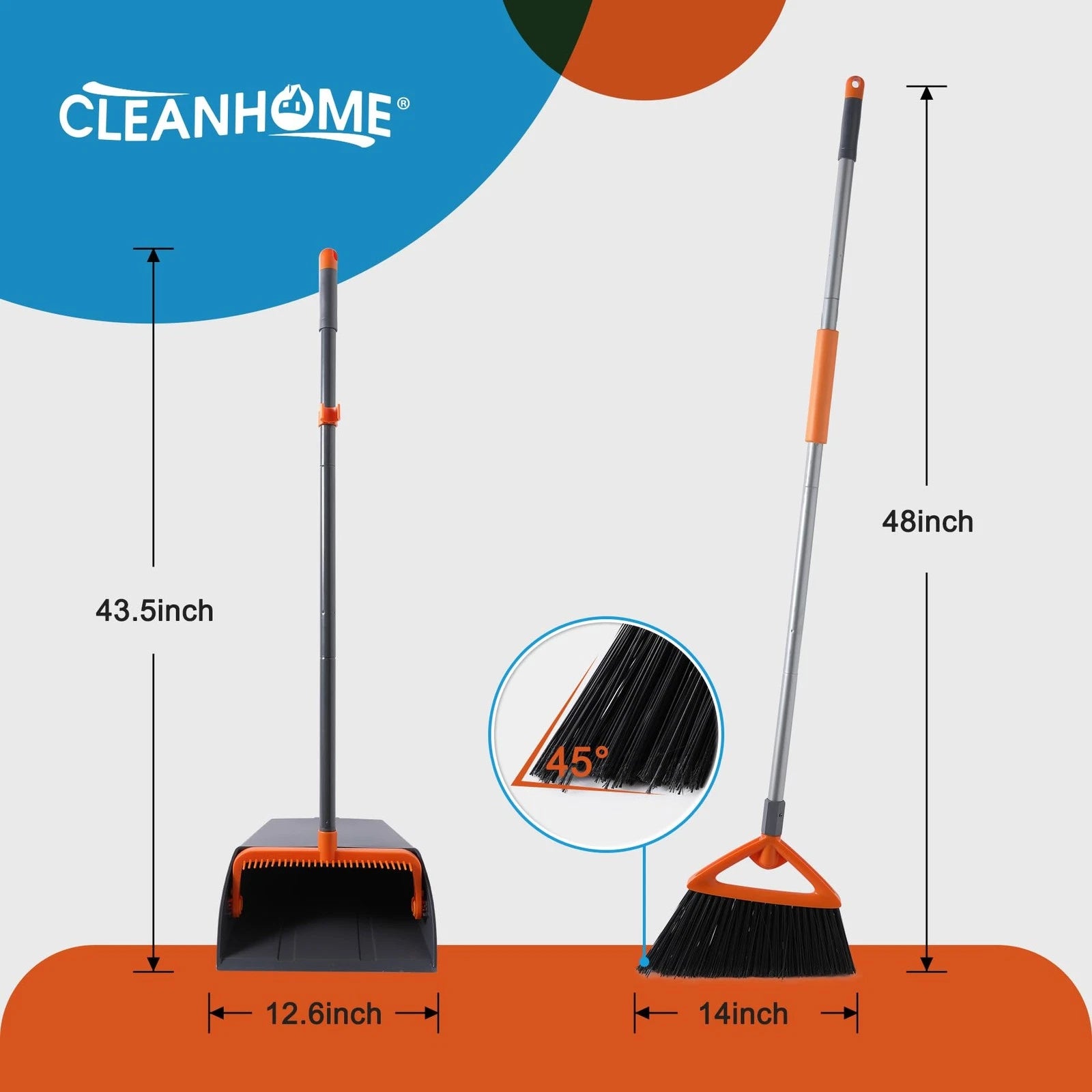 Commercial Broom and Dustpan Set with Long Handle, Outdoor Heavy Duty Broom a...