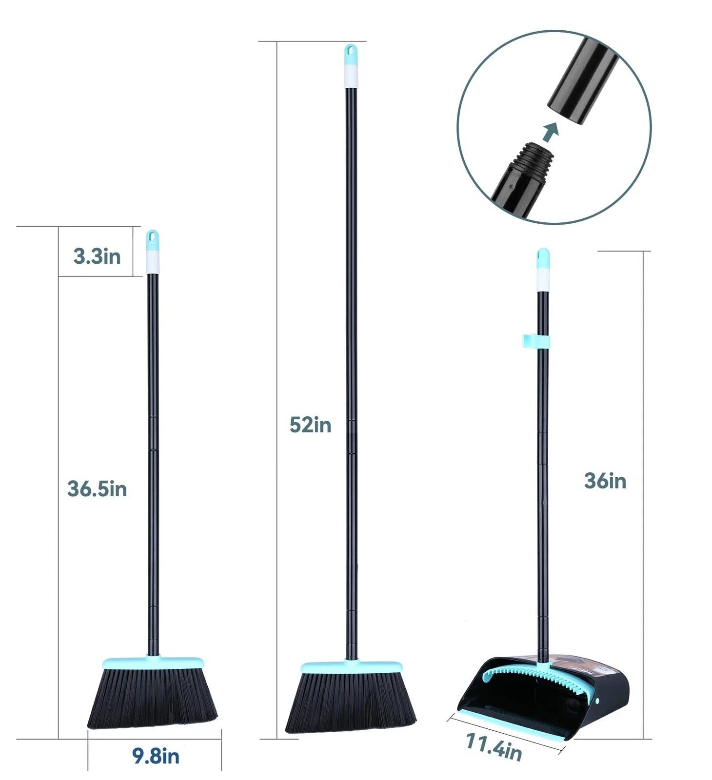 54" Long Handle Broom with Dustpan Combo Set Standing for Indoor Lobby Office