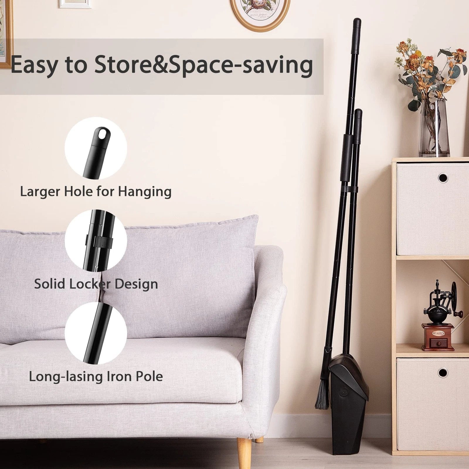 Commercial Angle Broom and Dustpan Combo with Long Handle Lobby Dust Pan Swee...