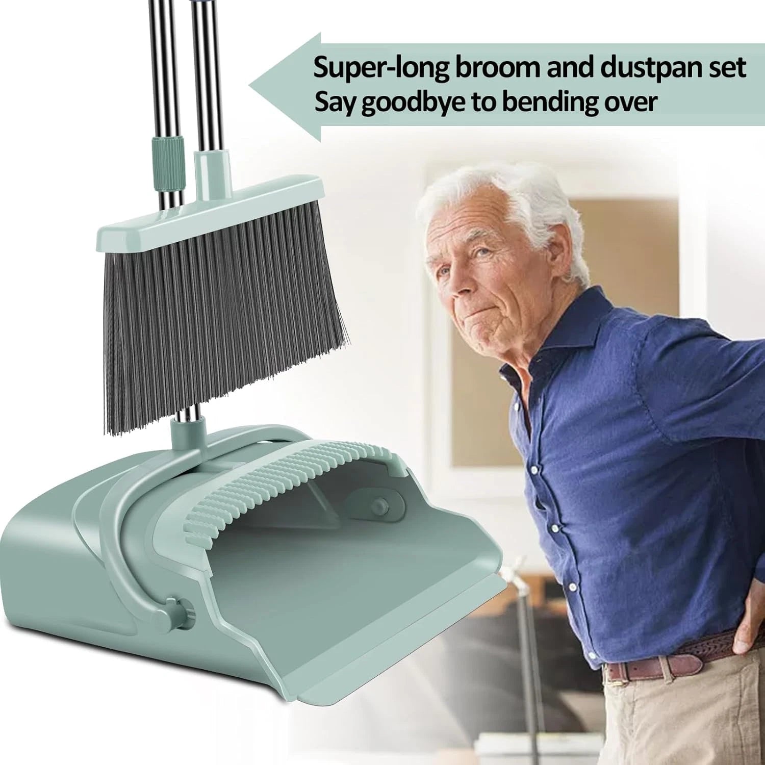 Upgrade Broom and Dustpan Set, Large Size and with Long Handle Upright Ideal