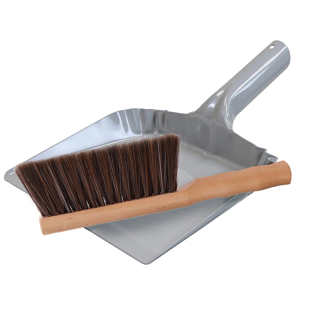 OAKART Metal Dust Pan and Brush Set Soft Bristle Wooden Broom Heavy Duty Pan ...