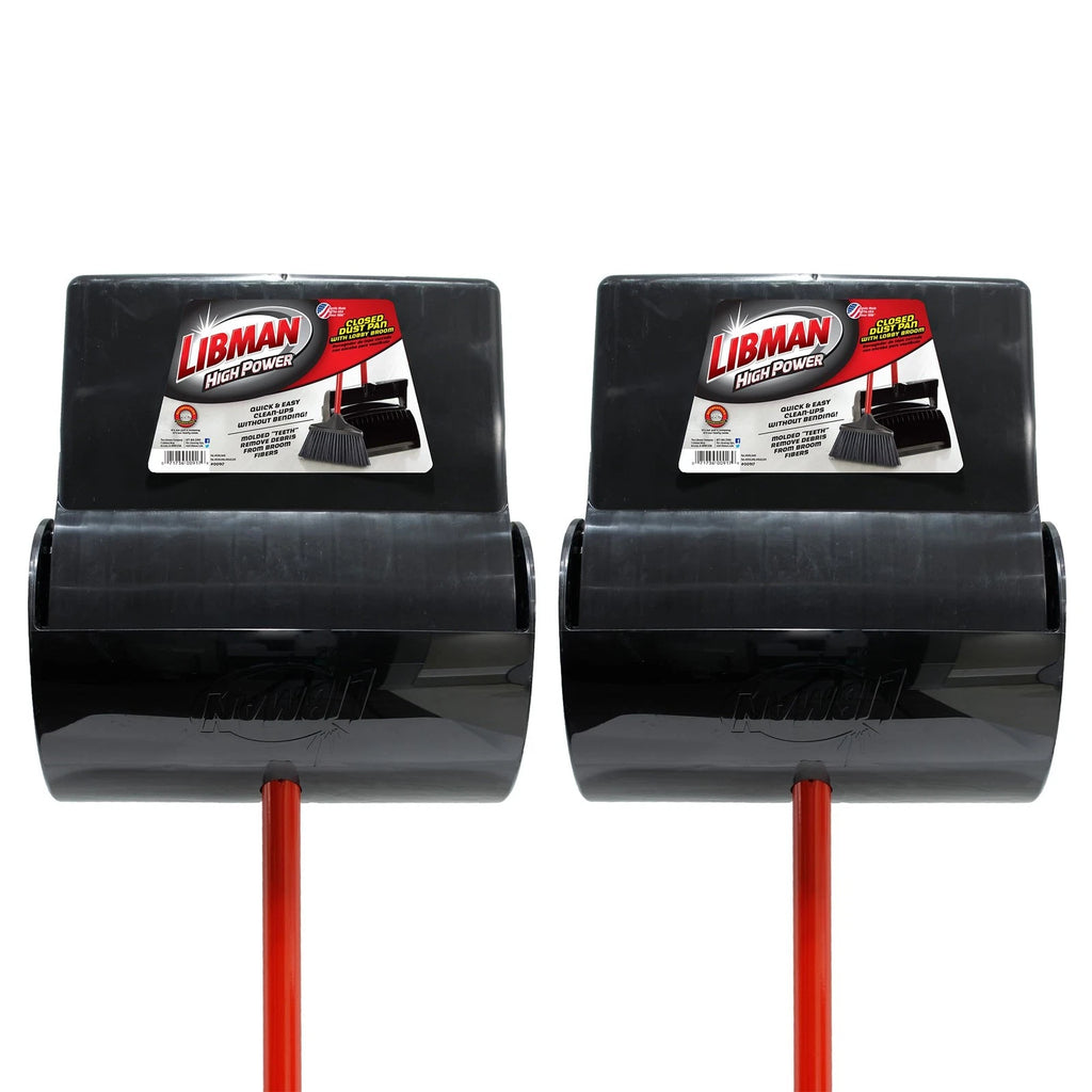 Commercial 917 Lobby Dust Pan and Broom Set (Closed Lid), Black/Red (Pack of 2)