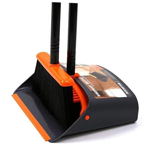 Broom and Dustpan Set with 52" Long Handle for Home A Orange Broom and Dustpan