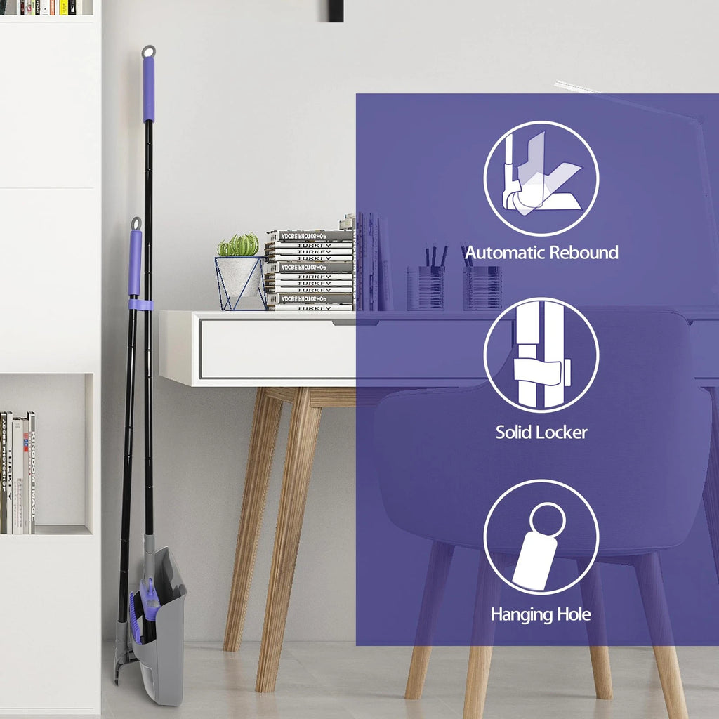 Collapsible Broom Dustpan Set Long Handle Soft Bristle Indoor Outdoor Swivel 54"