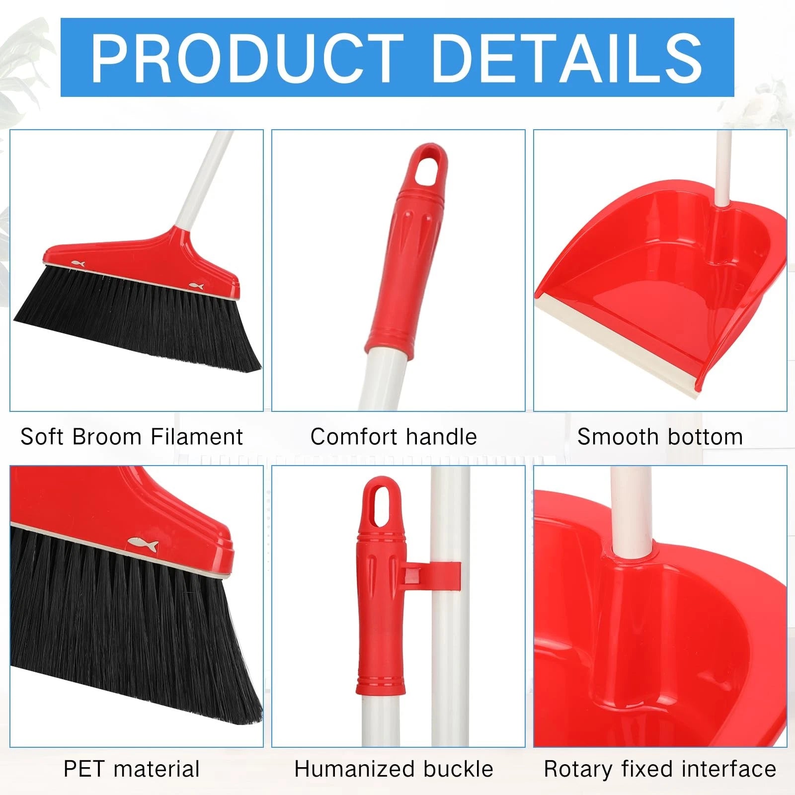 Set of 8 Long Handle Broom and Dustpan Upright Standing Combo for Floor Cleaning