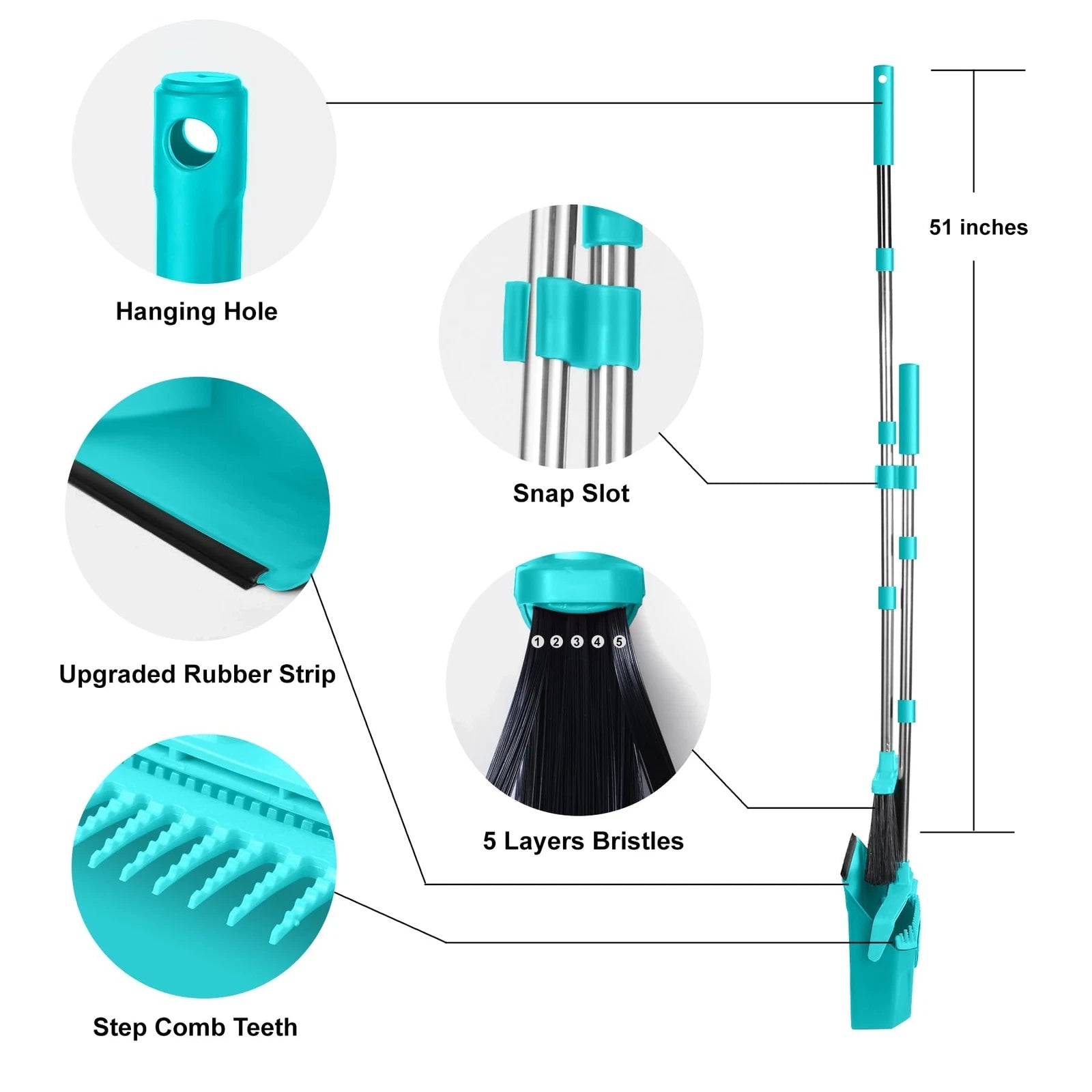 Upgrade Broom And Dustpan Set With 51'' Long Handle Large Upright Brooms And Dus